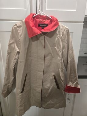 Ellen Tracy Beige Trench Coat with Red Trim